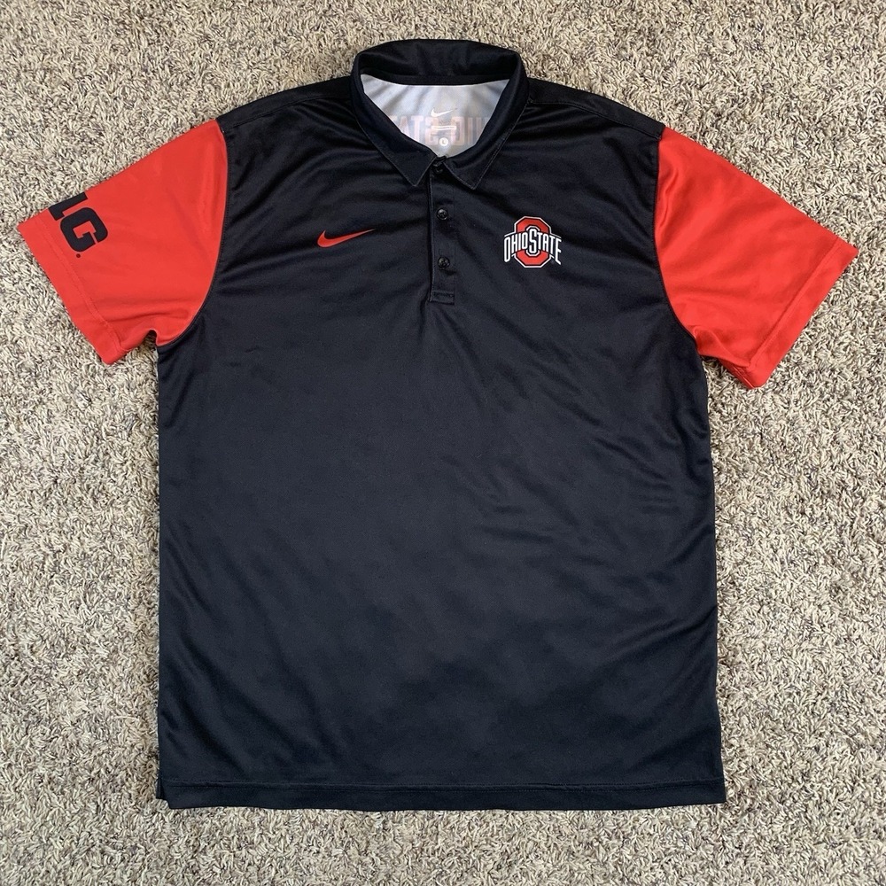 Nike Ohio State Buckeyes Polo Shirt Mens Large Black Red NCAA Logo